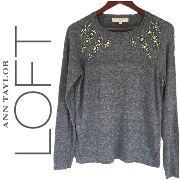 LOFT Sweaters - Loft Gray Jeweled Sweater